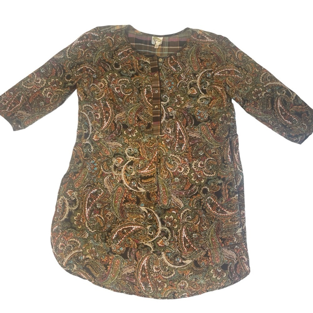Anthropologie Fig & Flower Paisley Print Sheer Boho Tunic Blouse Women's 1X